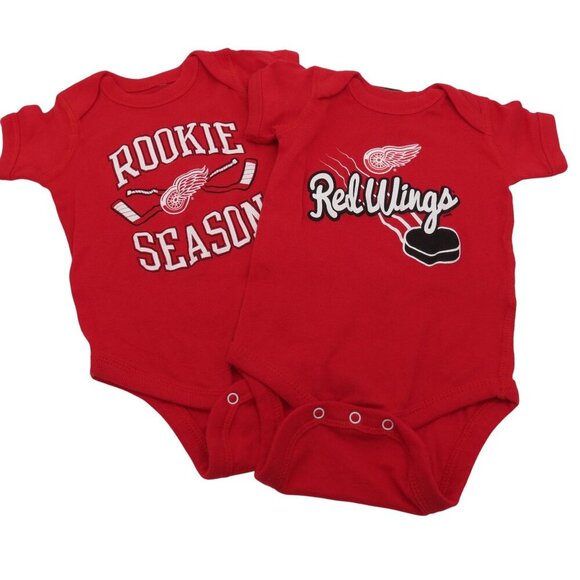 NHL Detroit Red Wings Set of 2 Infant 0-3m Bodysuits Creeper One Piece Hockey - Picture 1 of 10